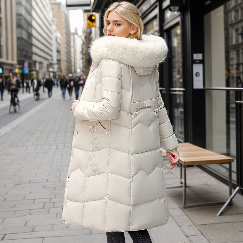 Winter Long Puffer Coat With Thickened Fur Collar for Women