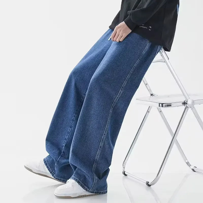 Spring Autumn Men Baggy Jeans Oversize Straight Loose Casual Denim Trousers Solid Color Streetwear Fashion Y2k Wide Leg Pants