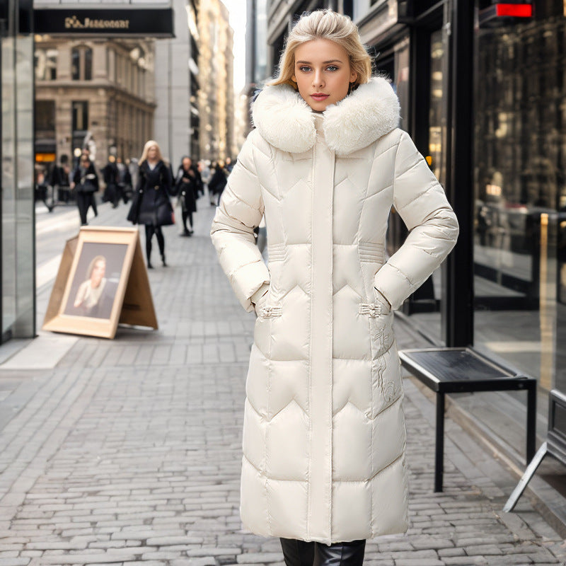 Winter Long Puffer Coat With Thickened Fur Collar for Women