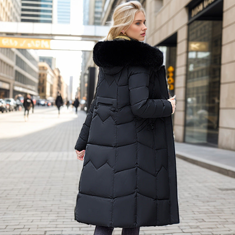 Winter Long Puffer Coat With Thickened Fur Collar for Women