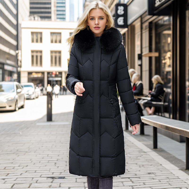Winter Long Puffer Coat With Thickened Fur Collar for Women