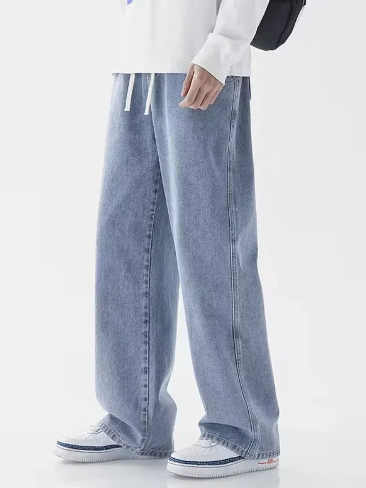 Spring Autumn Men Baggy Jeans Oversize Straight Loose Casual Denim Trousers Solid Color Streetwear Fashion Y2k Wide Leg Pants