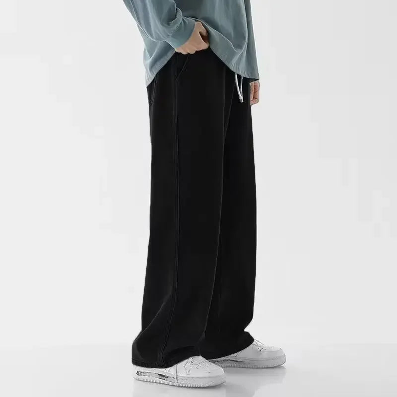 Spring Autumn Men Baggy Jeans Oversize Straight Loose Casual Denim Trousers Solid Color Streetwear Fashion Y2k Wide Leg Pants