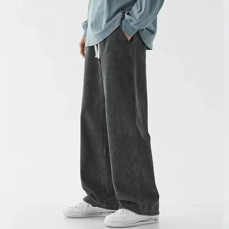 Spring Autumn Men Baggy Jeans Oversize Straight Loose Casual Denim Trousers Solid Color Streetwear Fashion Y2k Wide Leg Pants