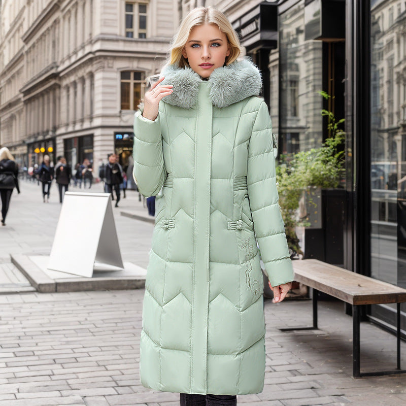 Winter Long Puffer Coat With Thickened Fur Collar for Women